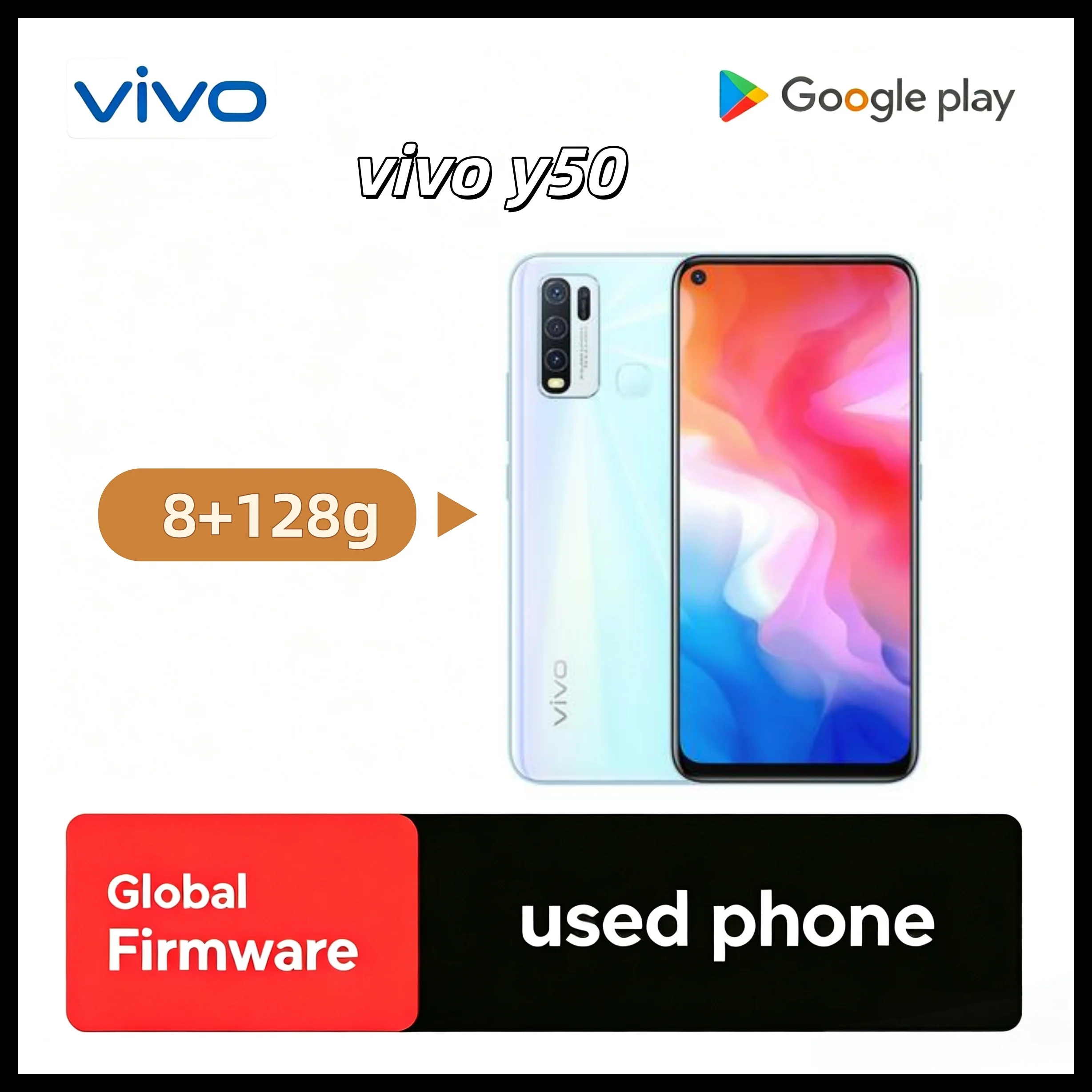 VIVO Y50 4G Smartphone Global Firmware Snapdragon 665 Octa Core 6.53" 5000mAh 8GB 128GB 16.0MP Cameras Y 5 Used Phone