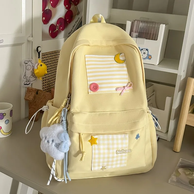 2026 New Cute Zipper Backpack School Bag Large Capacity Nylon Student Backpack Stitching Line Casual Travel Rucksack