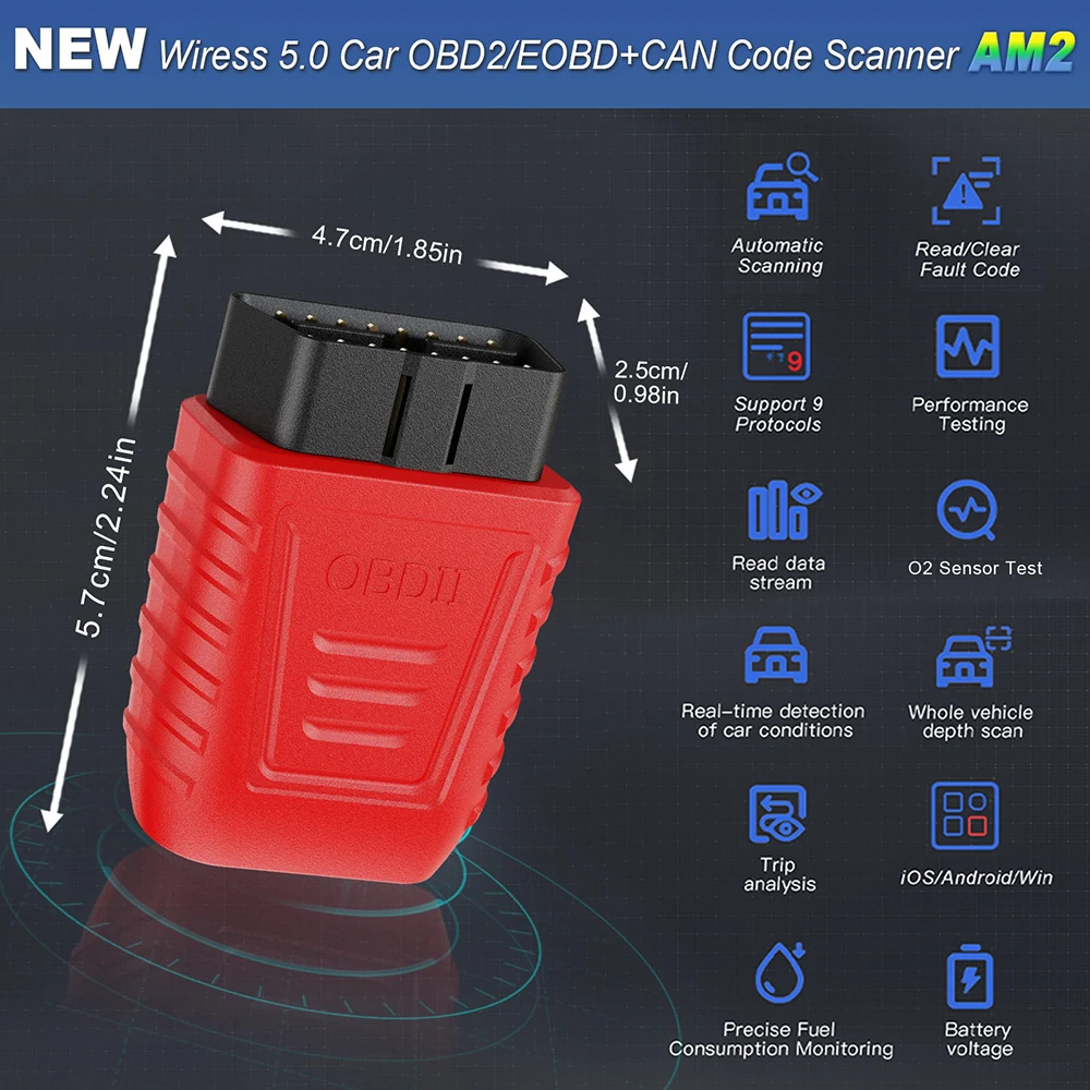 Accessori per auto Scanner OBD II Leggi e cancella i codici di guasto Lettore di codici AM2 Strumento diagnostico di guasti per auto OBD2 con scansione automatica