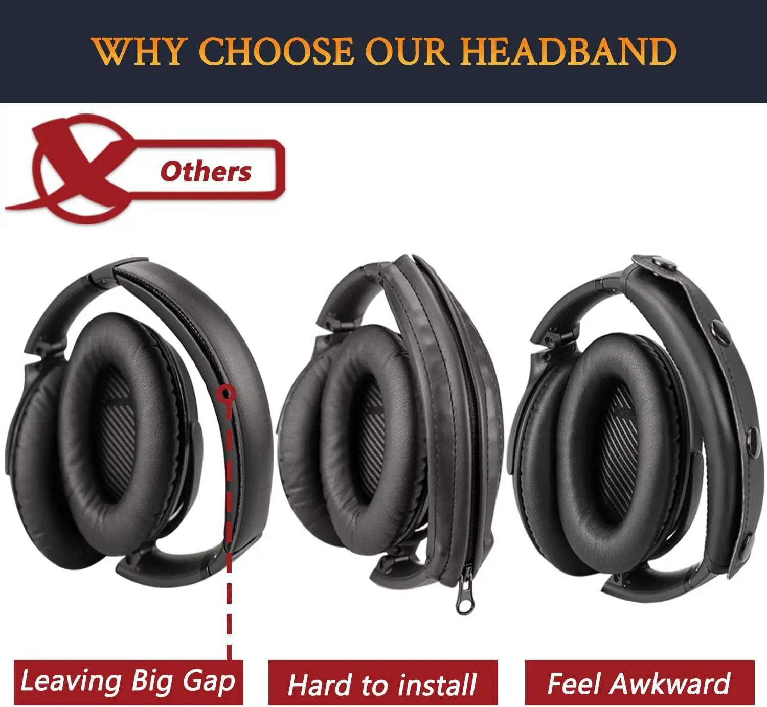 (Do Not Fit OE1) Snap On Headband + Earpads Kit for Bose QuietComfort 3 QC3 Headphone Replacement Headstrap Ear Pad Cushion