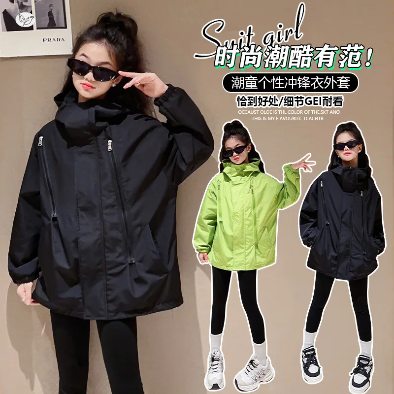 ZOETOPKID Girls' Autumn Winter Hooded Jacket Windproof Fleece Lined Outerwear Long Sleeve Zipper Closure Medium Length Coat