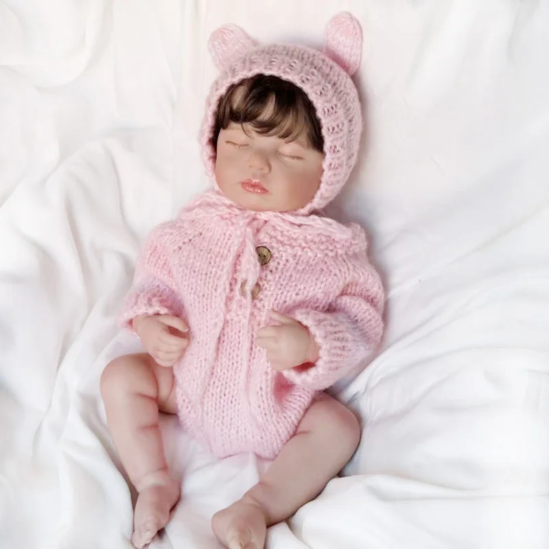 49CM 신생아 인형 리본루루 잠자는 아기 인형 부드럽고 껴안기 좋은 몸체 실물 같은 3D 피부와 눈에 보이는 혈관(옷 없음)