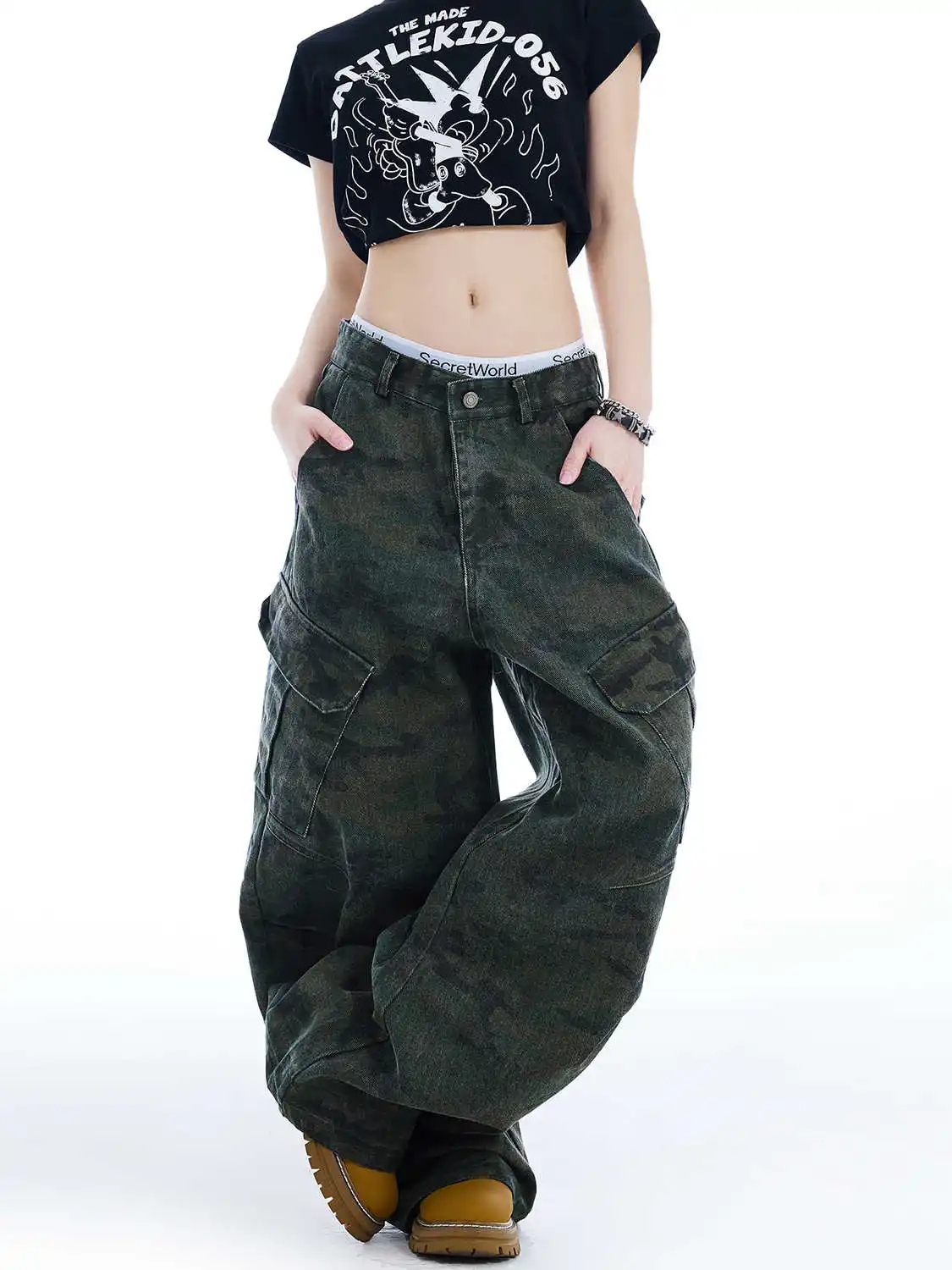 

Women Baggy Y2k Camouflage Cargo Jeans Harajuku Vintage Denim Trouser Japanese 2000s Style Oversize Hip Hop Jeans Pants Clothes