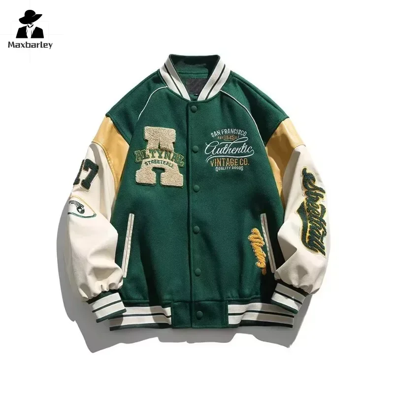 Jaqueta de carga das mulheres dos homens hip hop bordado motocicleta solto casaco beisebol casual alta qualidade rua corrida varsity outerwear