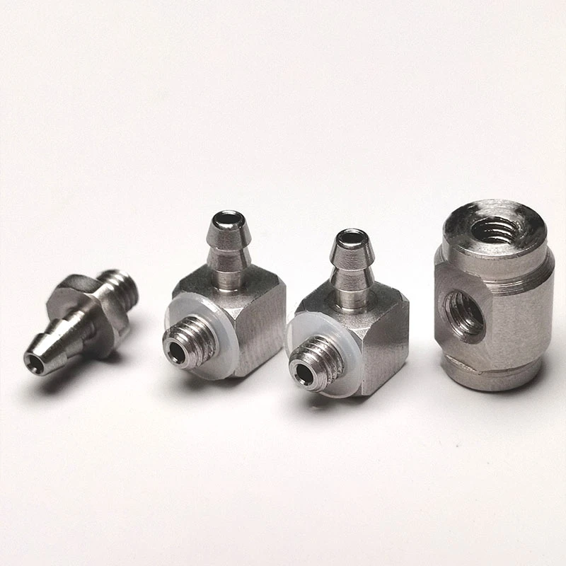 1/14 Maßstab Metall Edelstahl Präzisionsbogenstücke, Gerade Verbindungsstücke, T-Stücke und Öldüsen für RC-Hydraulikmodell-Upgrades – Detail 1