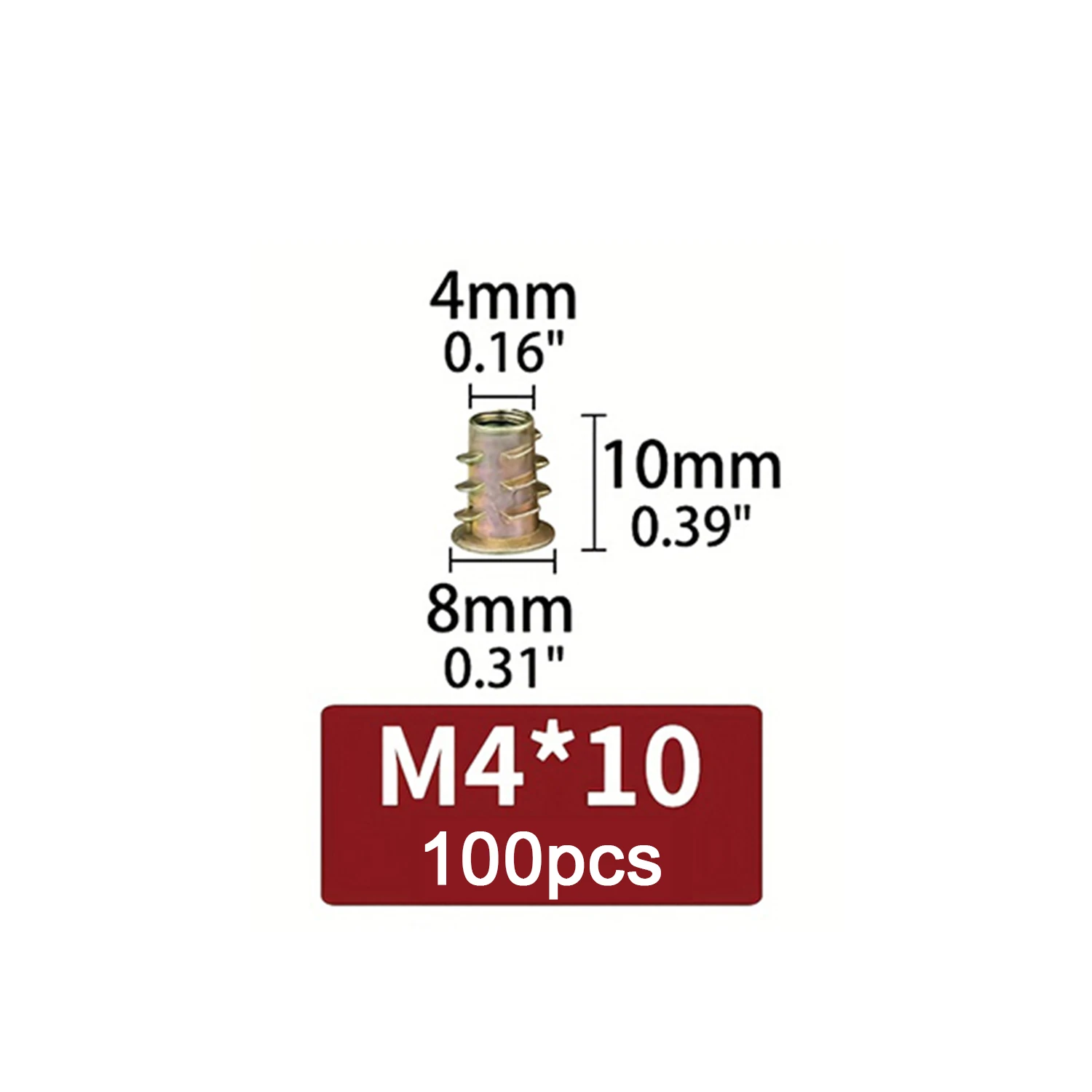 100er-Pack M4/M5/M6 Gewindeeinsatzmuttern mit Sechskantantrieb für Holzkorken, Möbel, Trockenbau, Schränke, langlebige, korrosionsbeständige Hardware-Befestigung