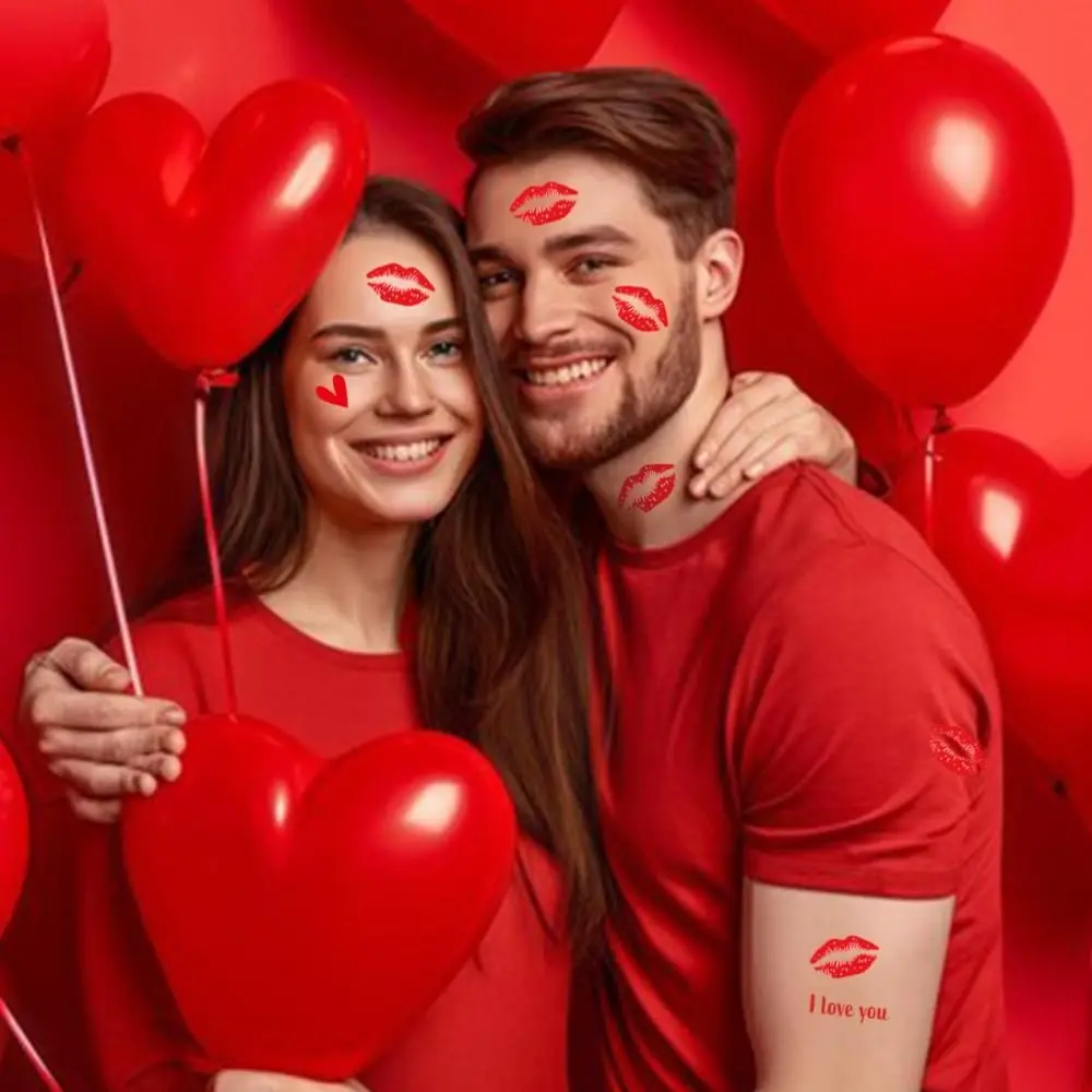 สติกเกอร์แทททูชั่วคราวลายวาเลนไทน์ 10 ชิ้น ลายริมฝีปาก จูบ หัวใจ กันน้ำ แทททูปลอม ของตกแต่งธีมวาเลนไทน์