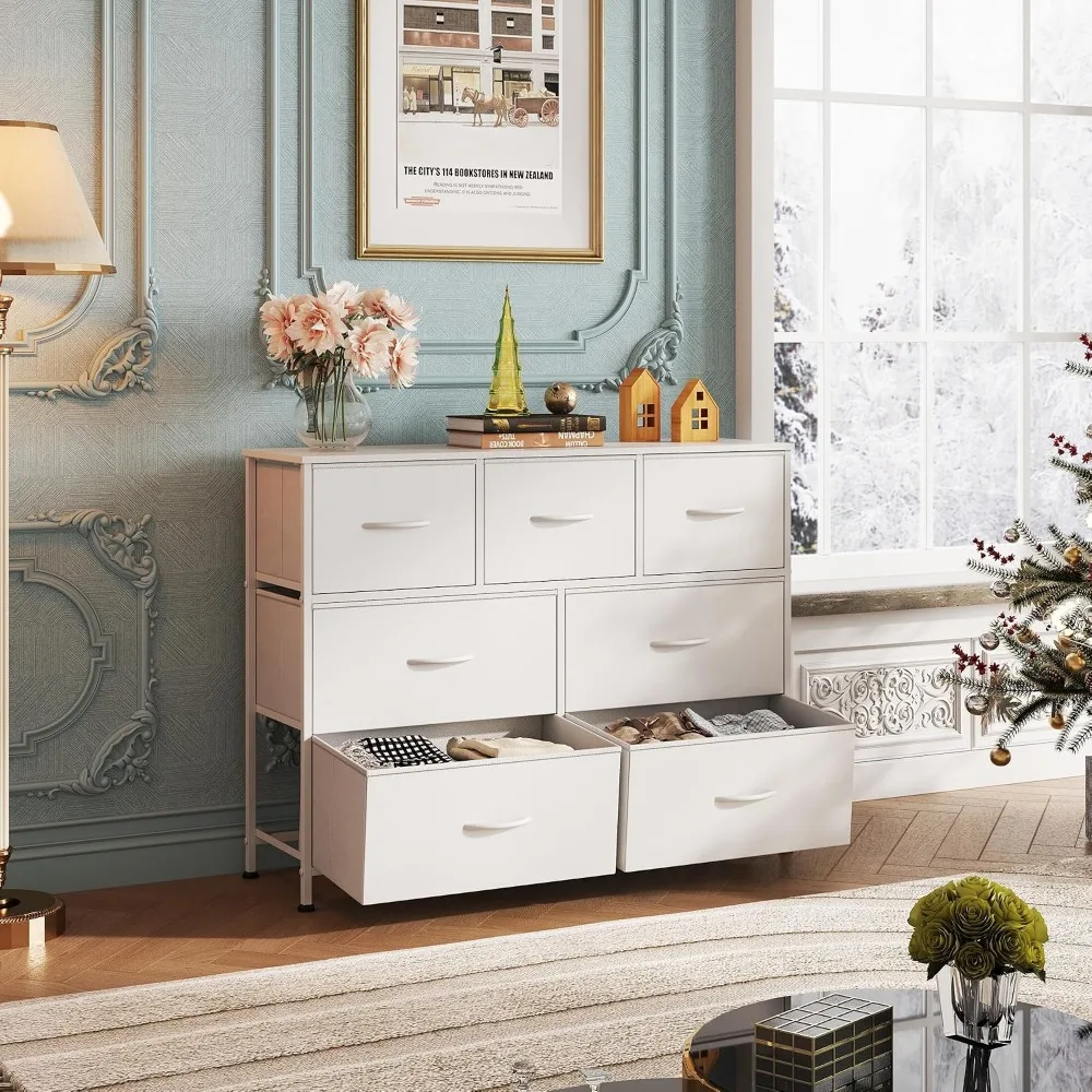 7-Drawer Dresser with TV Stand, Spacious Fabric Drawers, Fits TVs up to 45 inch, Versatile Storage for Rooms