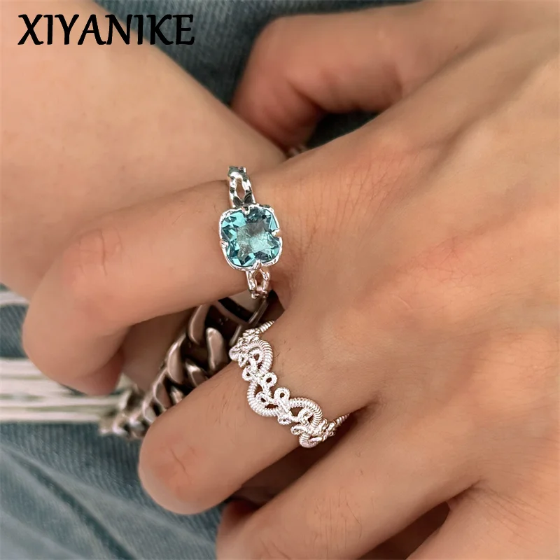 

XIYANIKE Sweet Blue Zircon Woven Twist Open Rings For Women Vintage Fashion New Jewelry Gift Party Daily Wholesale anillos