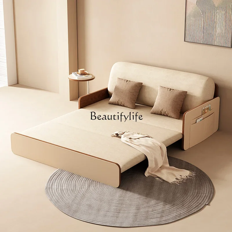 Cream wind sofa bed folding dual-purpose small apartment simple modern single double push-pull bed