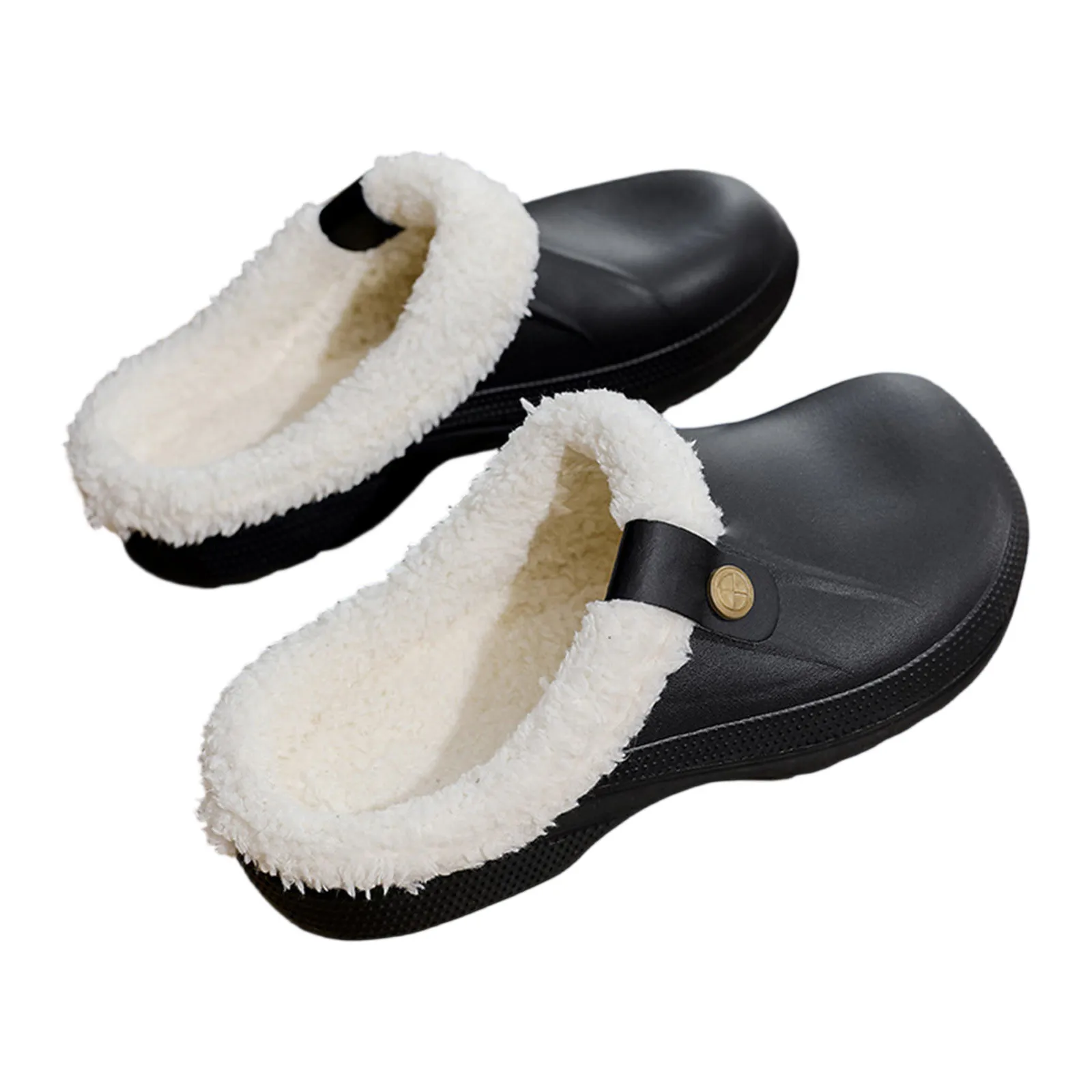 

Men's Cotton Slippers With Anti-Slip Hard Sole Waterproof Warm Wool Fleece Comfort Indoor Home Shoes Winter Short Plush Slippers