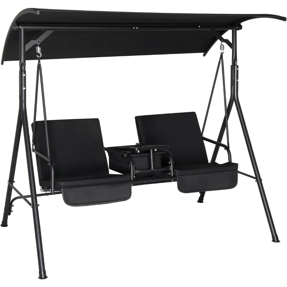 

Outdoor Porch Swing with Canopy, Heavy Duty 550 LBS Canopy Swing with Cup Holder & Ice Bag & Cushions for Yard, Pool, Lawn.