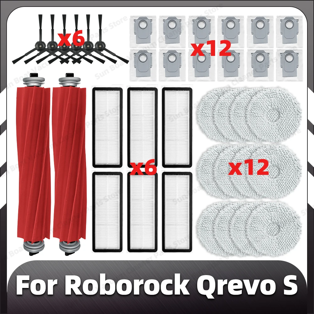 Compatible for Roborock Qrevo S Replacement Main Side Brush HEPA Filter Mop Pads Dust Bags Spare Parts Accessory