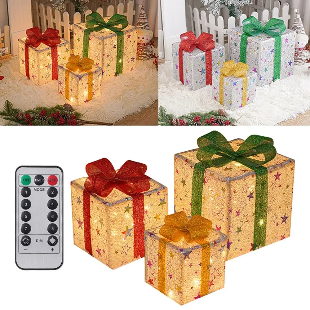 Kerst Gloeiende Geschenken Doos Decoratie Ornament met Strik Verlichting Doos Buitenlicht Verlichting Kerstmis Nieuwjaar 2024 Huis Tuin Decor