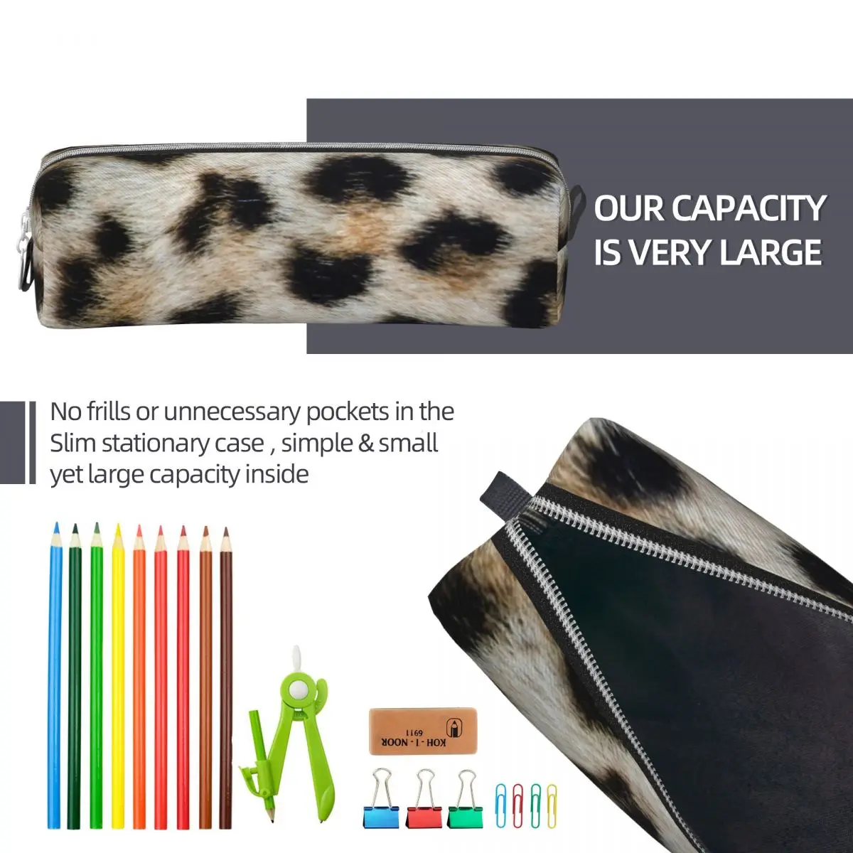 Leopard Animal Fur Printing Pencil Case Fashion Pen Box Bag Girl Boy Big Capacity School Supplies Gifts Pencil Pouch