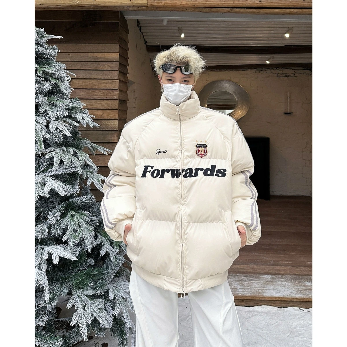 

American Style Thickened Bread Coat Warm Cotton Jacket Youth Fashion Standard Fit Long Sleeve Zipper Closure Casual Outerwear