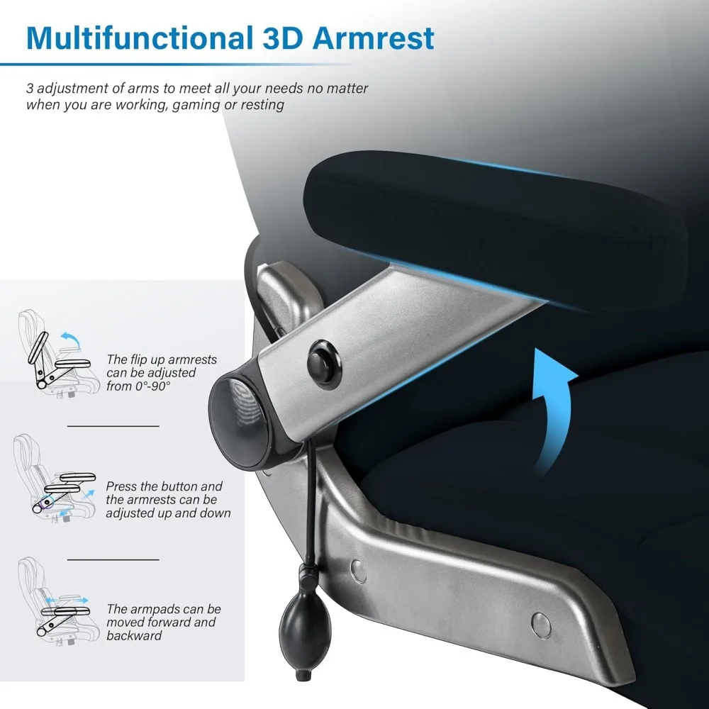 Sedia da ufficio grande e alta 500 libbre-sedia da scrivania direzionale con supporto lombare regolabile bracci ribaltabili 3D-ruote silenziose per impieghi gravosi