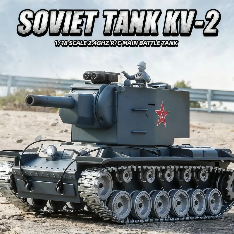Nowy radziecki czołg KV-2 zdalnie sterowany, model kolekcjonerski ze stopu w skali 1:18, zabawka gąsienicowa dla chłopców, prezent urodzinowy, motyw z czasów II wojny światowej.