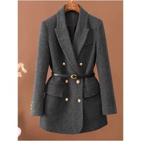 Brown With Belt A Vintage Wool Jacket For Women Autumn And Winter 2025 New Popular Seasonal Green Temperament Top Female Blazer