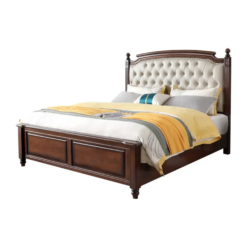 

American light luxury soft bag bedside solid wood bed, household size apartment storage bed 1.8 meters 1.5 wedding bed double