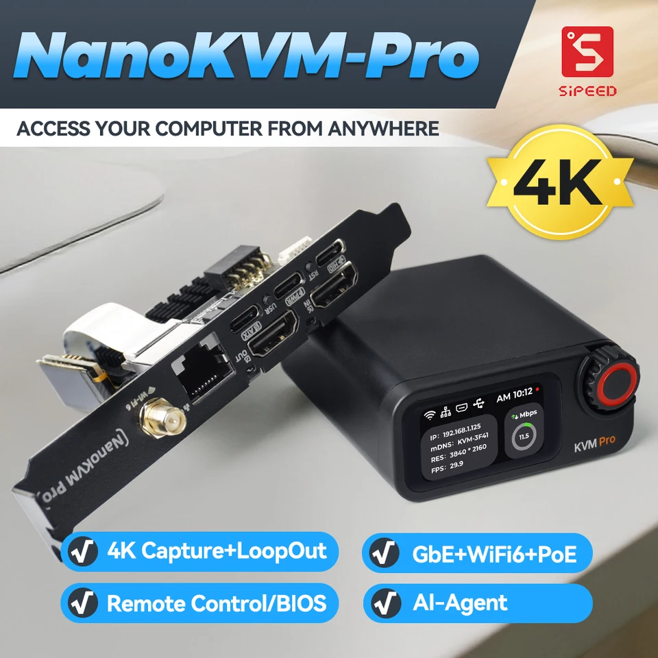 Sipeed Nano KVM-Pro Wi-Fi PoE対応モデル Sipeed NanoKVM-Pro PiKVM 4K IP-KVM GbE WiFi6 PoE リモート