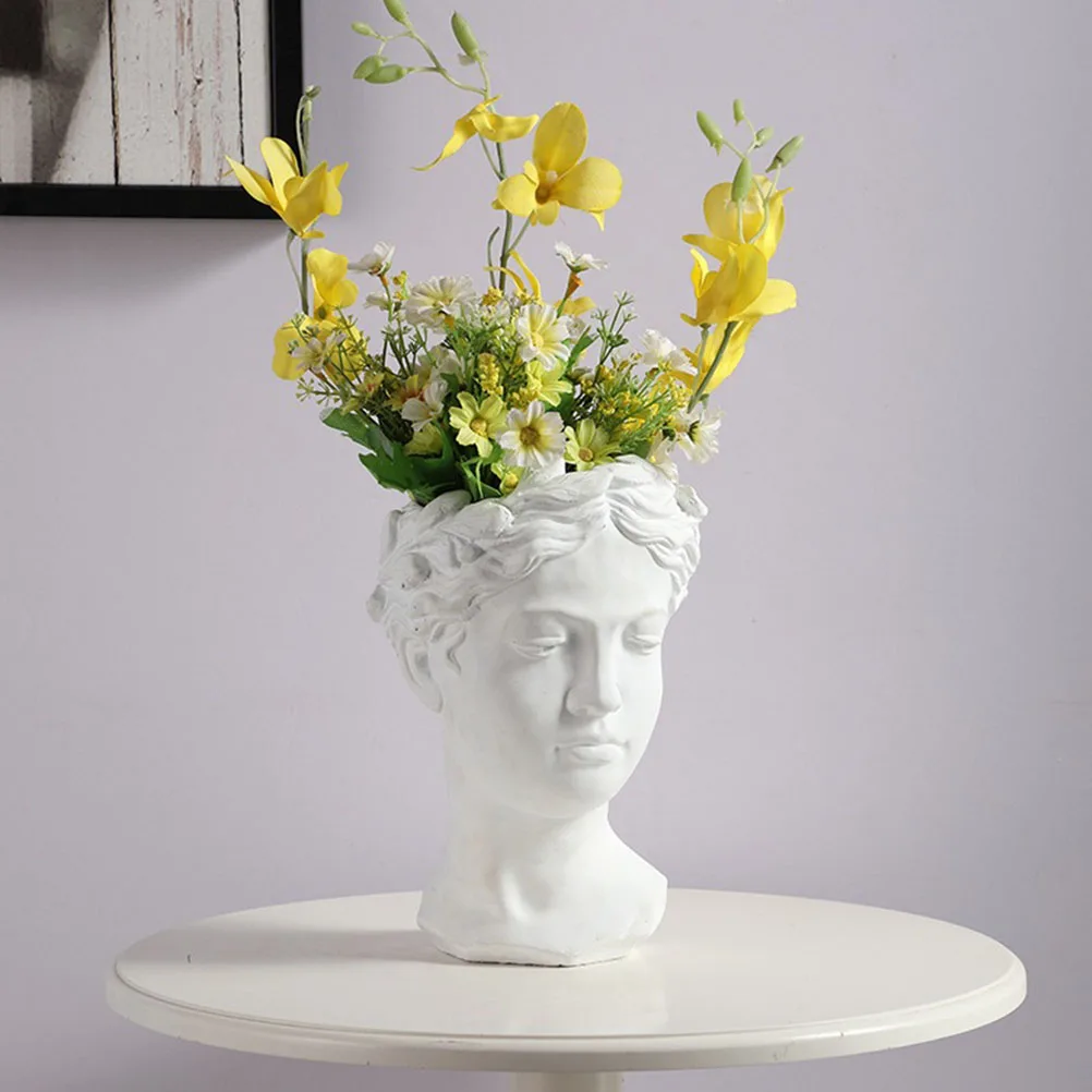 

Unique Goddess Head Flower Pot Miss Vase Statue Resin Container with Live Succulents