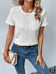 Summer Solid Short Sleeve Hollow Out Casual Shirt Women Fashion White Tops Blouse Sexys Mujer Blusas Elegantes Finas Para Mujer