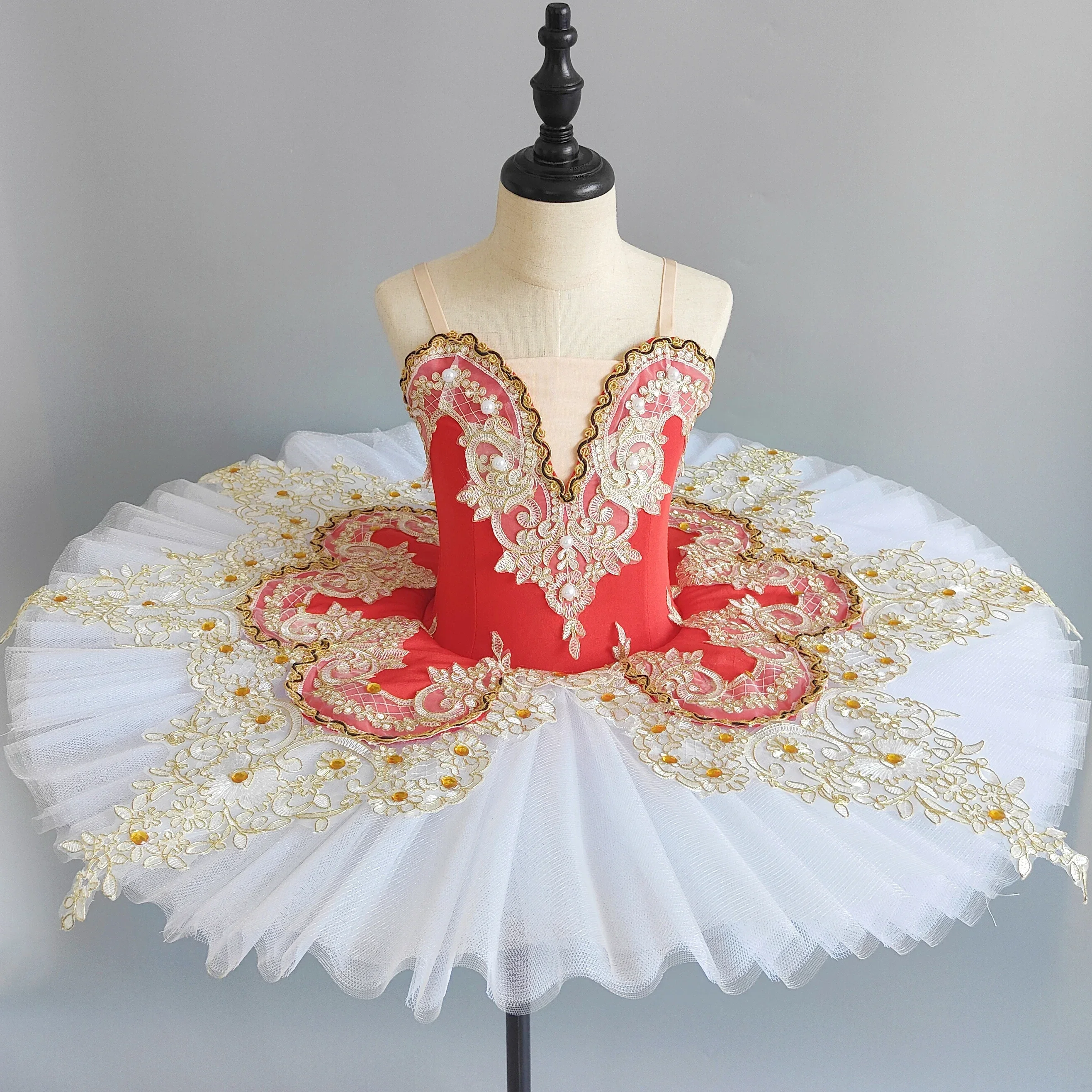 

Ballet Skirt Children Red Crystal Lace Professional Ballet Tutu Classical Pancake Tutu Ballerina Costumes For Girls Party Dress