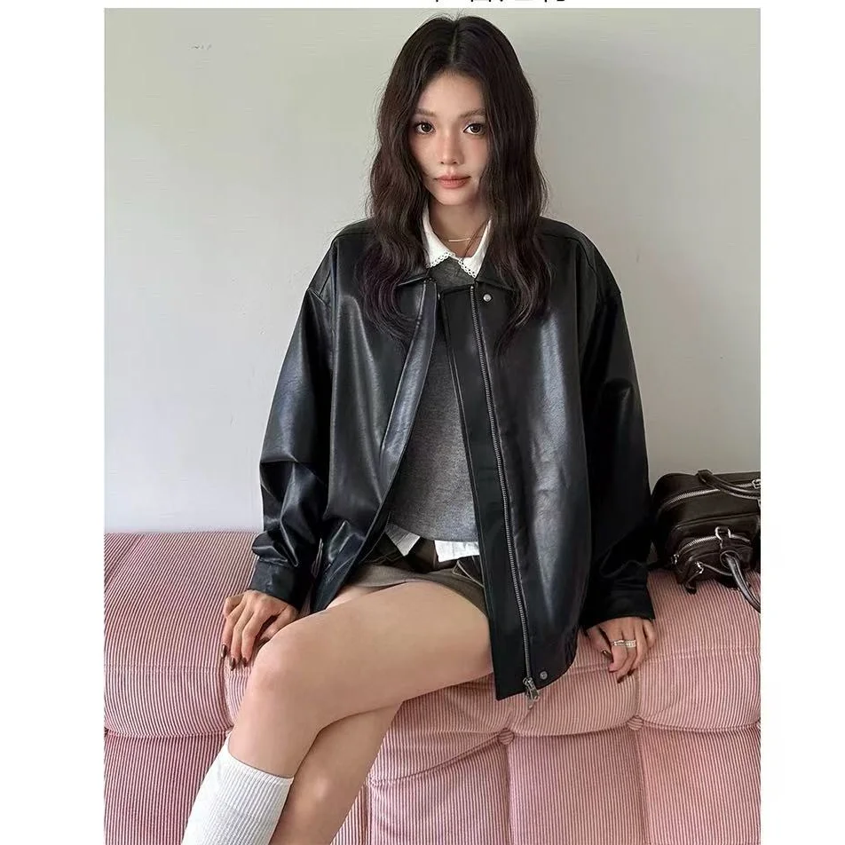 2023 neue Sle Casual Lose Leder Jaet Retro Amerikanischen Vintage Biker Paar Cool Haome Frühling Herbst frauen Mantel