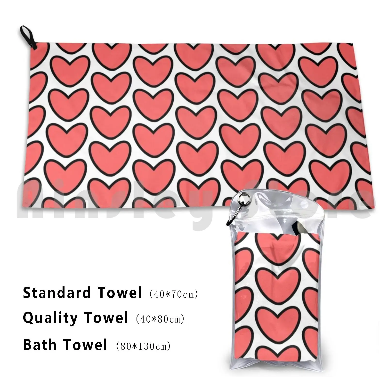 Heart Doodle Bath Towel Beach Cushion 1652 Heart Doodle Plain Basic Simple Easy Nice Red Black Love Life Live