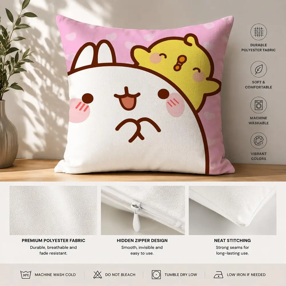 Molang Cute Cartoon Cushion Cover 40x40cm Square Decorative Sofa Cushion Cover Bedroom Living Room Home Decor Gift