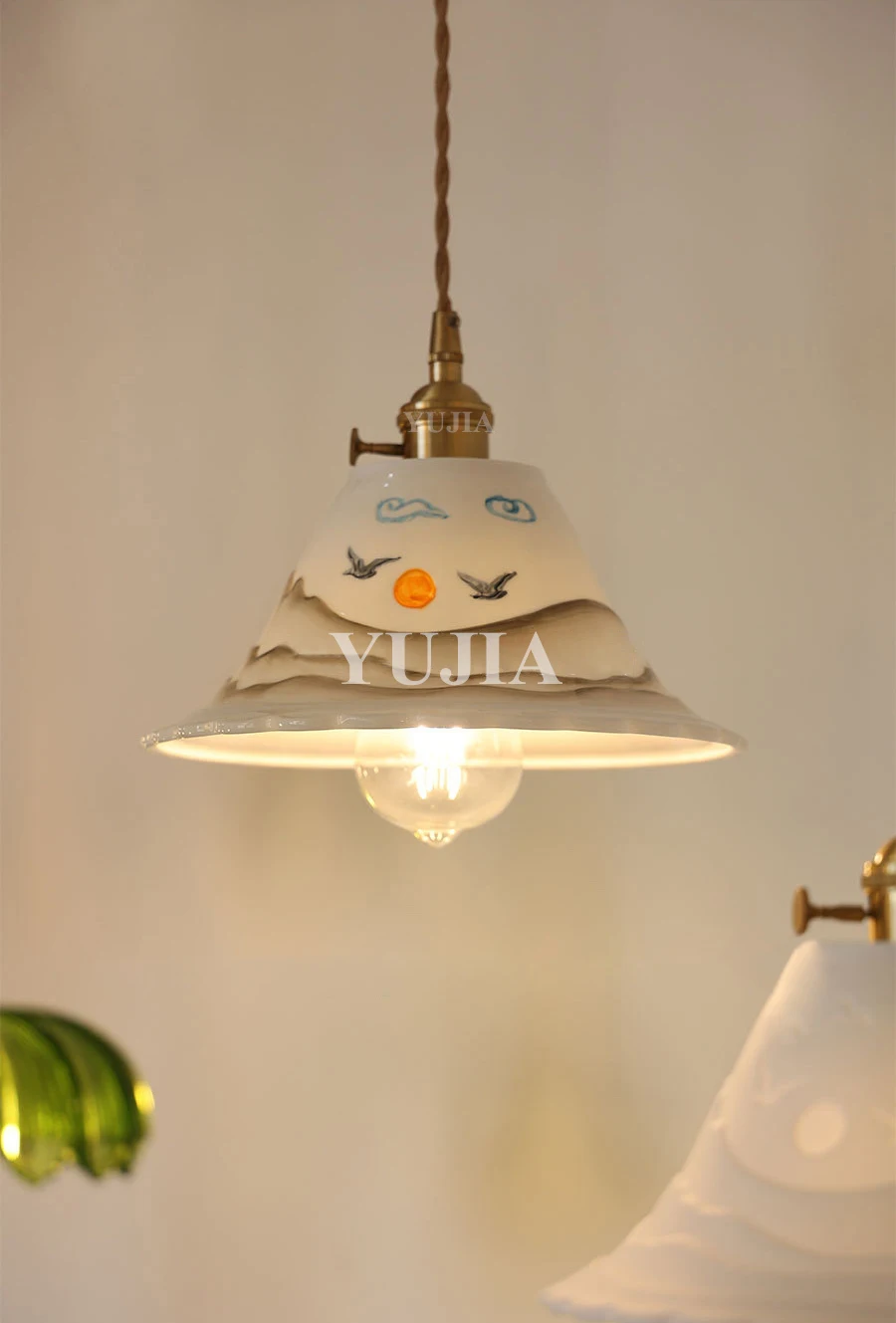 

Керамические подвесные потолочные светильники с регулируемой высотой в скандинавском стиле с ручной росписью, латунь E27, подвесной светильник переменного тока 120 В 220 В