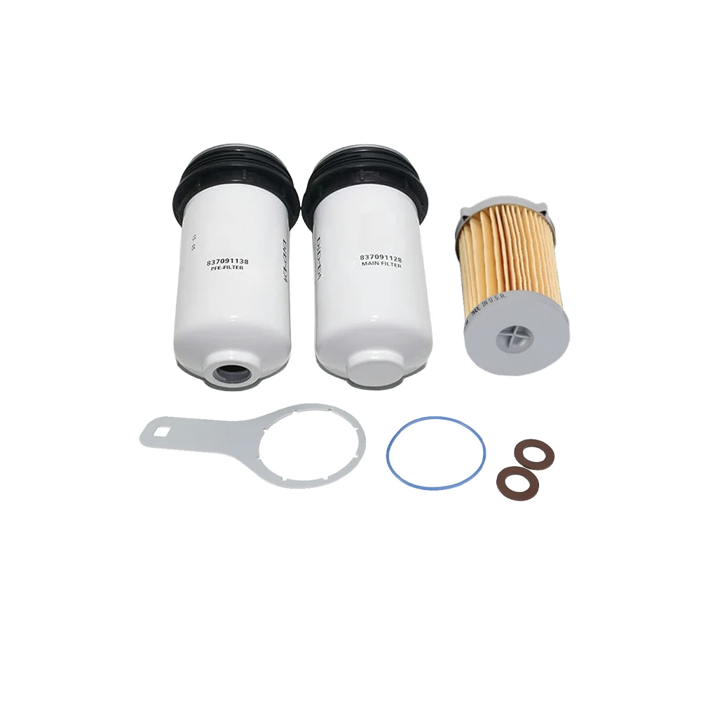 تتضمن مجموعة فلتر الوقود V837091623 لجرارات ماسي فيرغسون فلتر مسبق، فلتر رئيسي، عنصر الفلتر ومفتاح ربط الفلتر