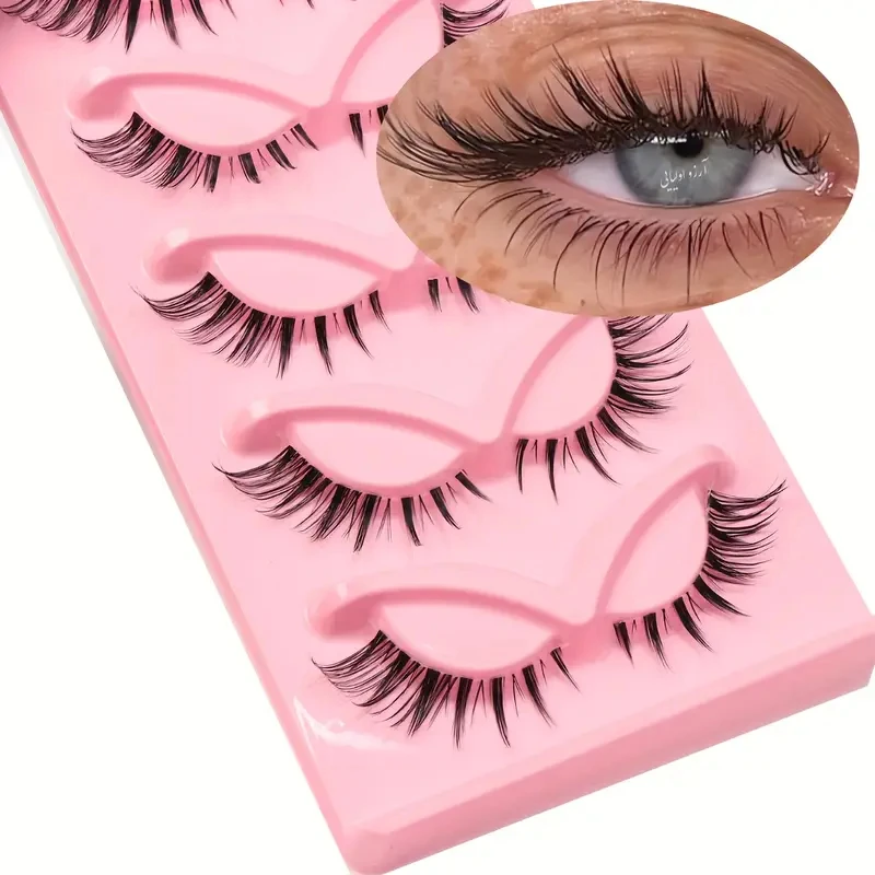 5 أزواج من رموش القطط باللون الوردي على شكل حرف D، رموش طويلة على شكل عين القطة، رموش ناعمة #1