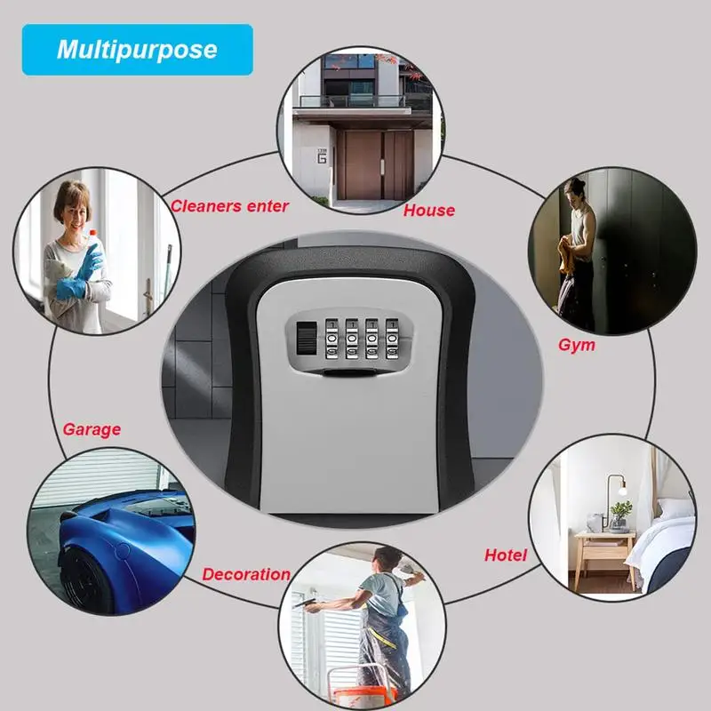 กล่องกุญแจแบบรวม 4 หลักติดผนังรหัสผ่านกล่องซ่อนกุญแจออแกไนเซอร์โลหะรหัสรีเซ็ตได้กล่องล็อคเพื่อความปลอดภัย