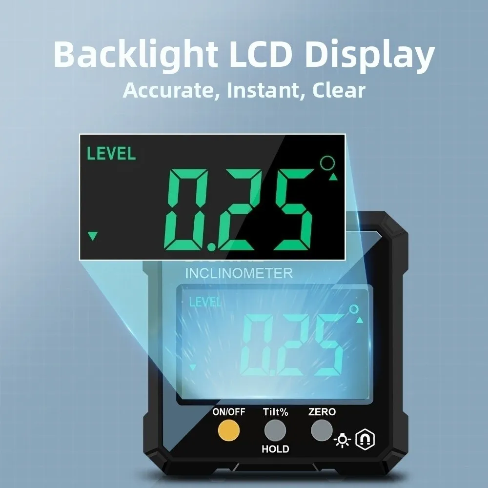 

Waterproof Electronic Angle Protractor Single-sided Magnetic LCD Backlight Slope Meter High-precision Level Gauge