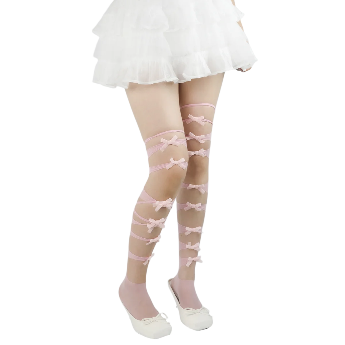 Side Bow Strappy Hollow Mesh Thigh High Socks Over‑the‑knee Cut‑out Socks for Teen Girls/Ladies Match Mini Skirts for Punk Style