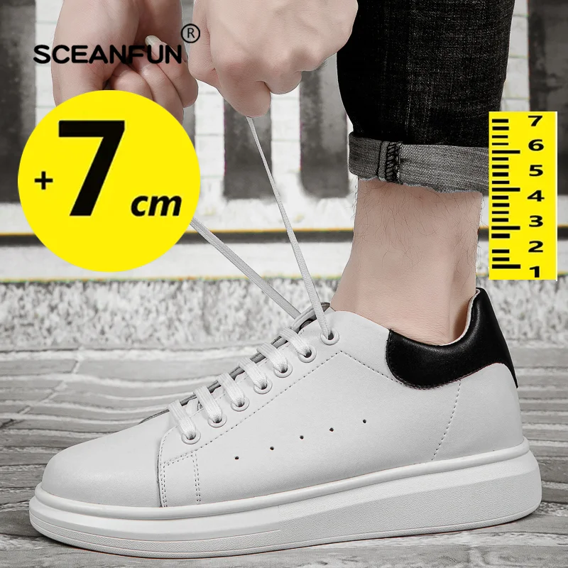 Altura crescente calçados esportivos para homens e mulheres, Tênis elevador, Altura crescente sapatos, Branco, Branco, Altura crescente, Homens, 7cm