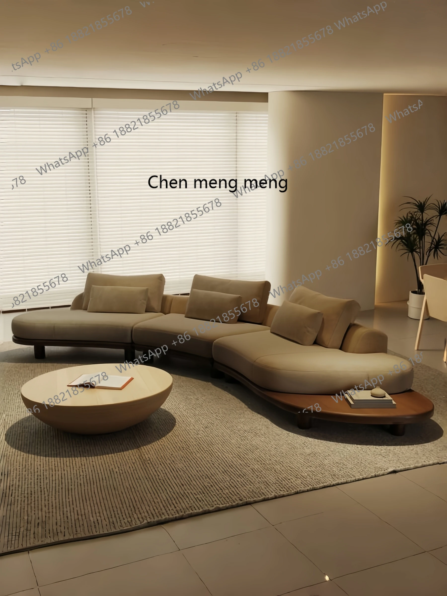 

Italian wabi-sabi palm beach fabric sofa living room modern simple curved light luxury, reception sofa