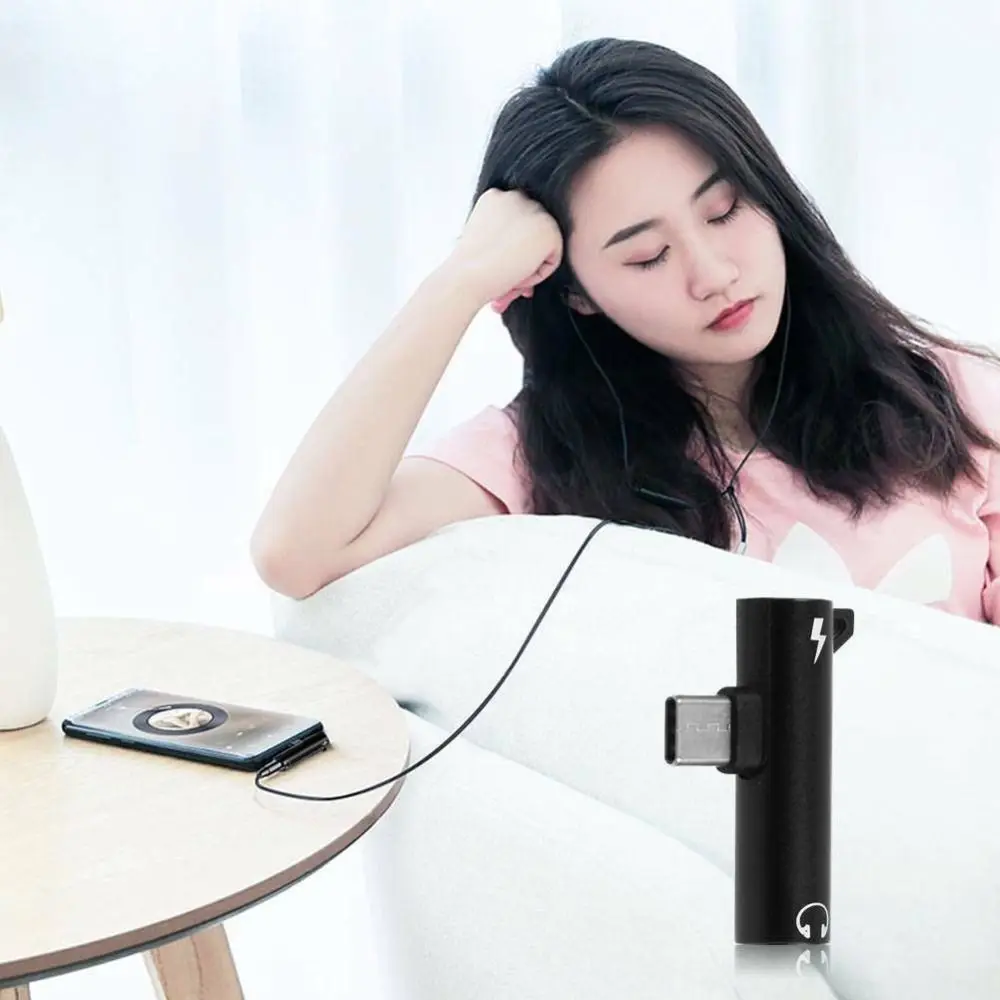 2 in 1 Type-C to 3.5mm Jack Adapter Alloy 90° Elbow Design USB Type-C to 3.5mm Jack Splitter Mini Listen for Huawei/Xiaomi/OPPO