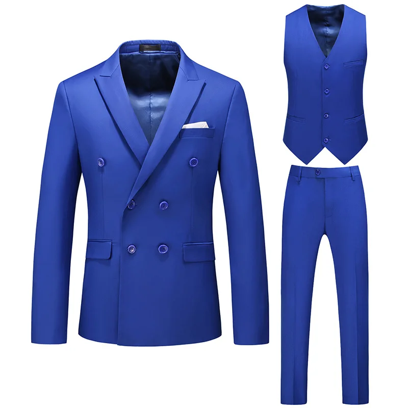 Candy Color Double Breasted Design Suit 3Pcs/2Pcs Formal Business Wedding Social Tuxedos High Quality Men\'s Solid Slim FitSuits