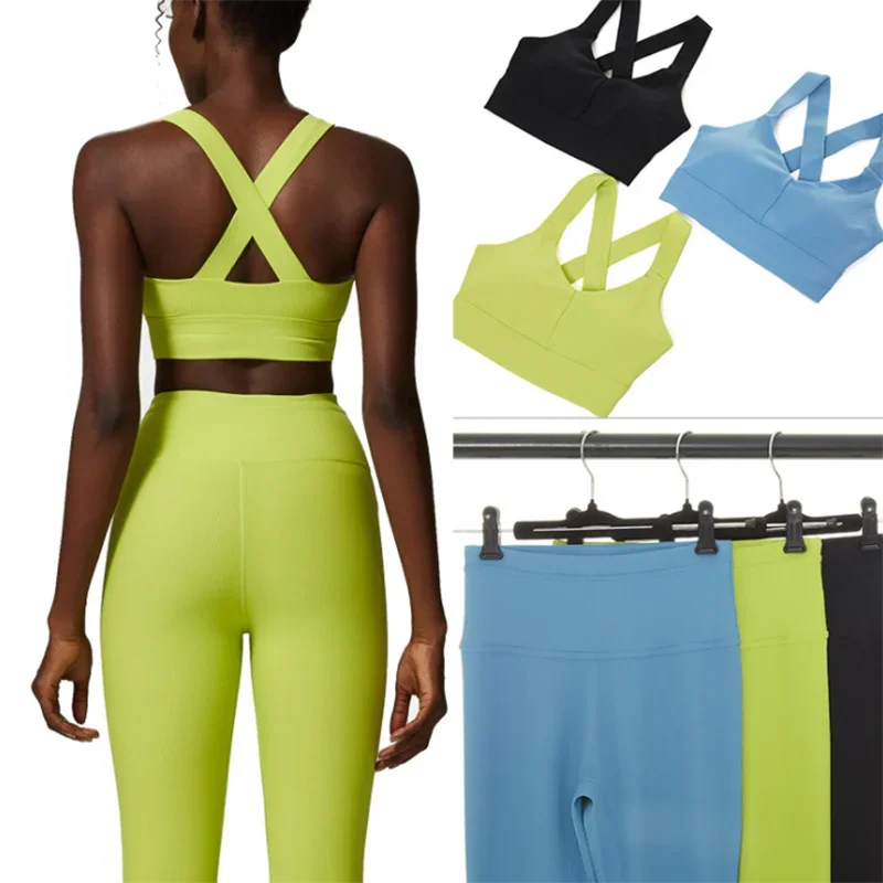2 조각 요가 세트 여성 높은 스트레치 소프트 나일론 Ftness 운동 스포츠 정장 체육관 브래지어 높은 허리 레깅스 여성 육상 의류