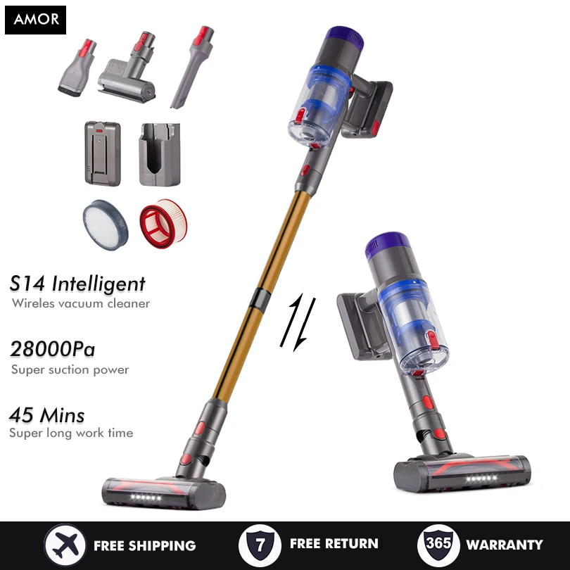 S14 Wireless Handheld Vacuum Cleaner 250W 28kPa Power 8 IN 1 Vertical Vacuum Cleaner Multi-function Mite Remove Dust Cleaner