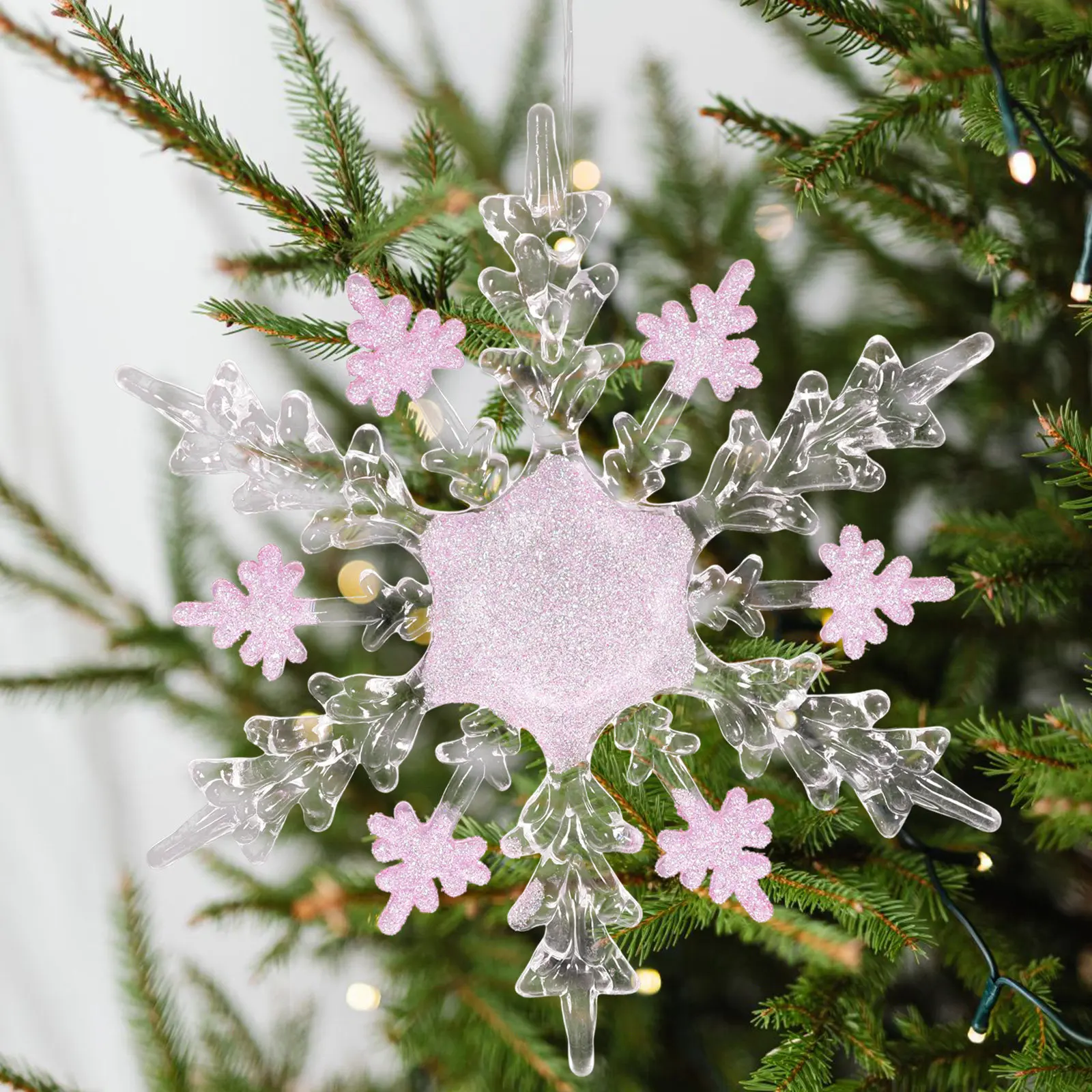 1Pcs Translucent Purple Acrylic Snowflake Christmas Ornament Hanging Decoration for Tree Wall Door Hallway Festive