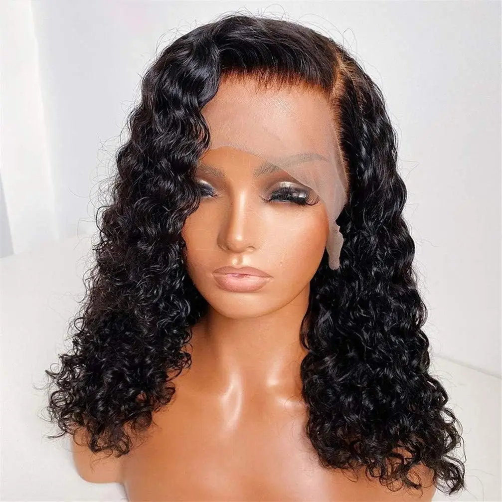 غلويليس موجة عميقة شعر بشري حقيقي قبل قطع 13x4 إغلاق شعر مستعار دانتيل كثافة عالية 8-16 بوصة مجعد نمط النساء السود الاستخدام اليومي