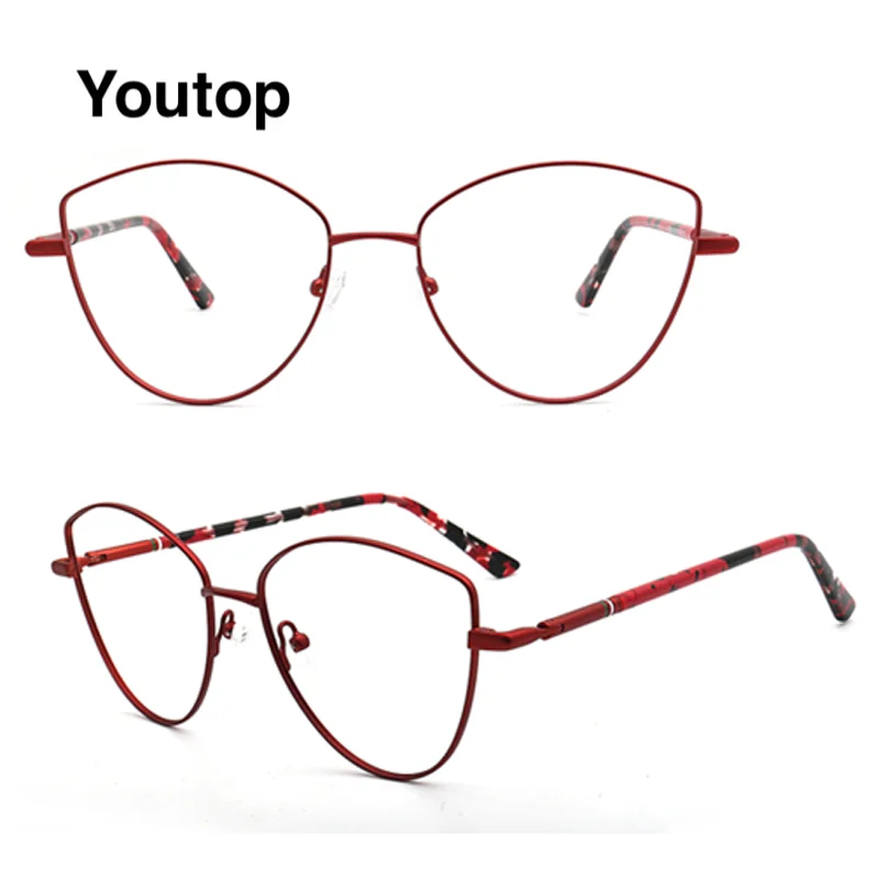 Montura de gafas de Metal con forma de ojo de gato para mujer, anteojos recetados para miopía de lujo de gran tamaño, color rosa, gafas ópticas coloridas