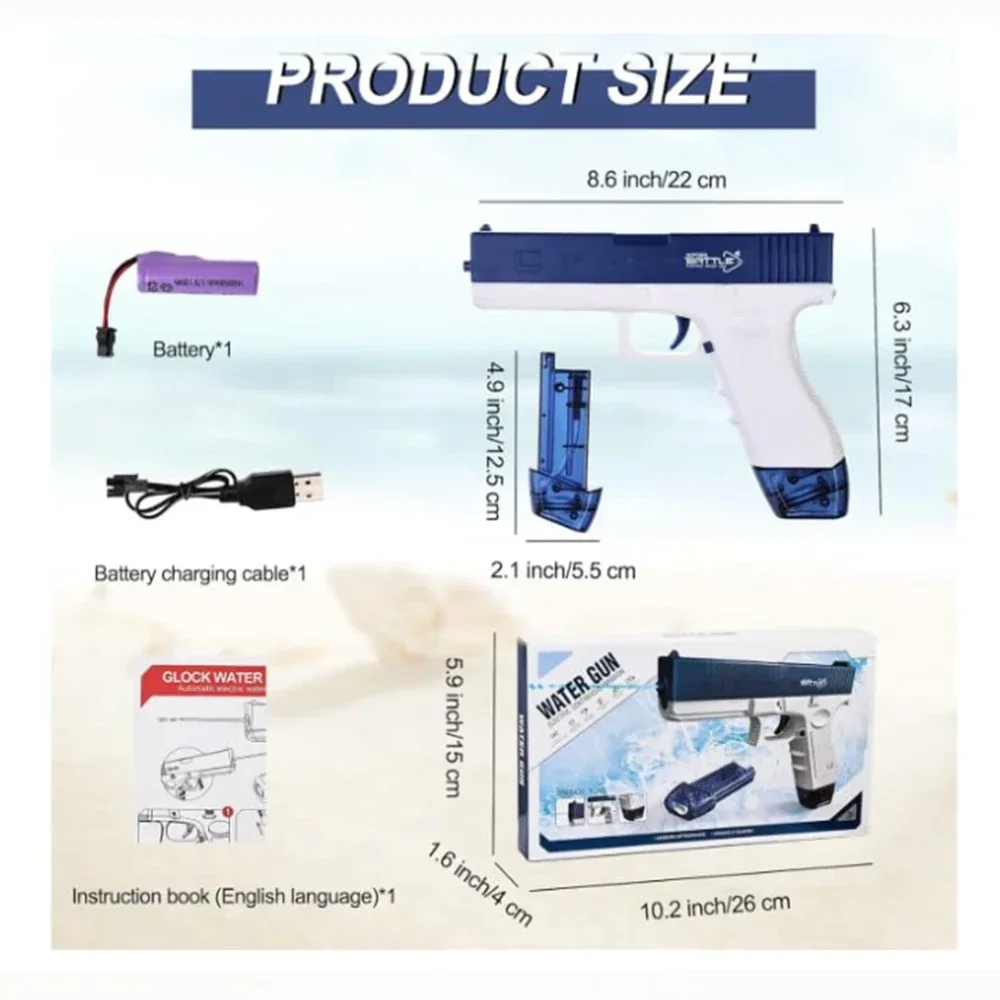 Pistola de água elétrica totalmente automática, jogo de tiro com pistola para verão, praia, piscina, brinquedo de água ideal, presentes para crianças, meninos e meninas