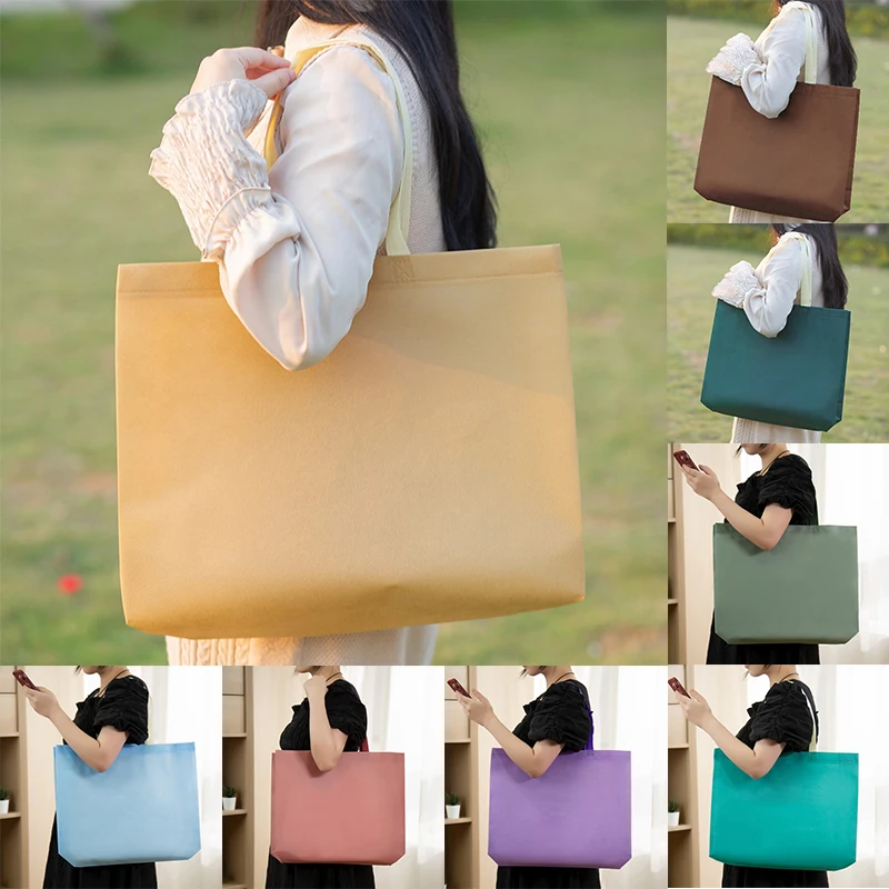 Non-woven Grocery Shopping Bag Solid Color Folding Bag Eco Bag Takeaway Bag Waterproof Storage Reusable Shopping Pouch