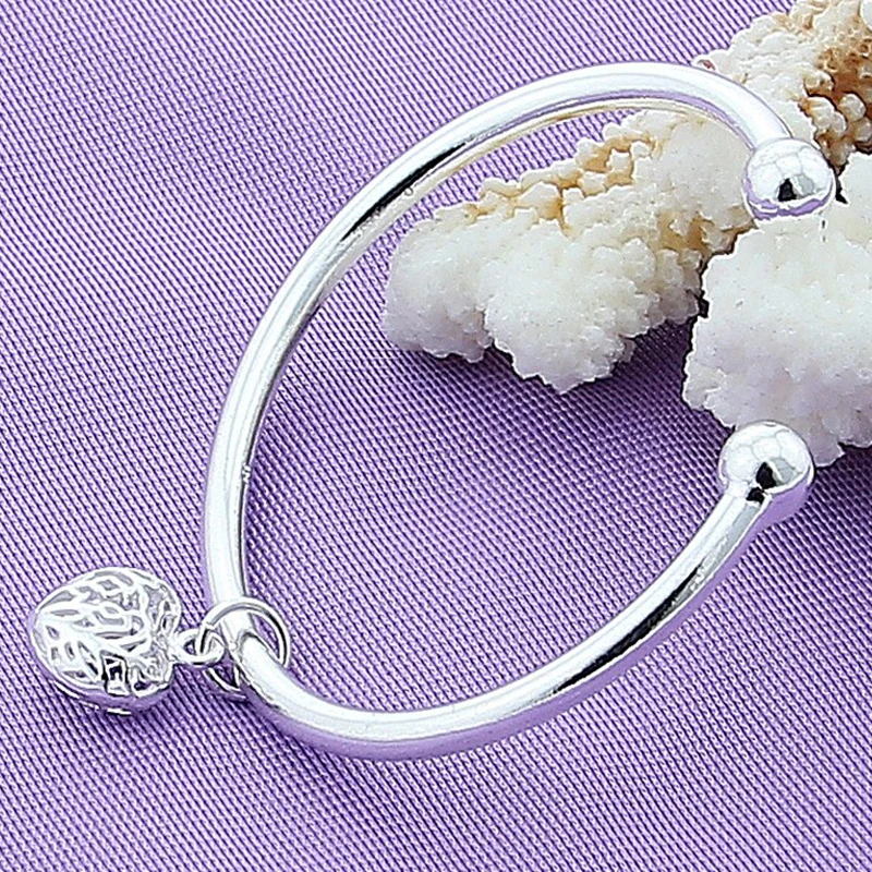 

925 Sterling Silver Double Bead Heart Cuff Bangle Bracelet For Woman Man Wedding Engagement Fashion Charm Party Jewelry