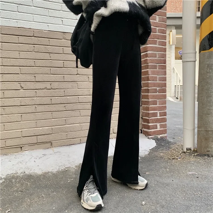 Velvet Side Slit Flared Bell Bottoms Women's High-waisted Draped Straight-leg Pants Loose-fit Slimming Casual Versatile Trousers